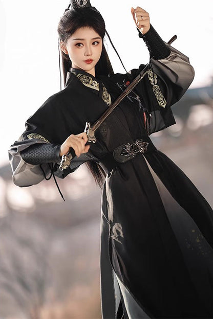 Black Knight-style Song Dynasty Cross-collared Gradient Embroidery Classic Vintage Hanfu Dress Set