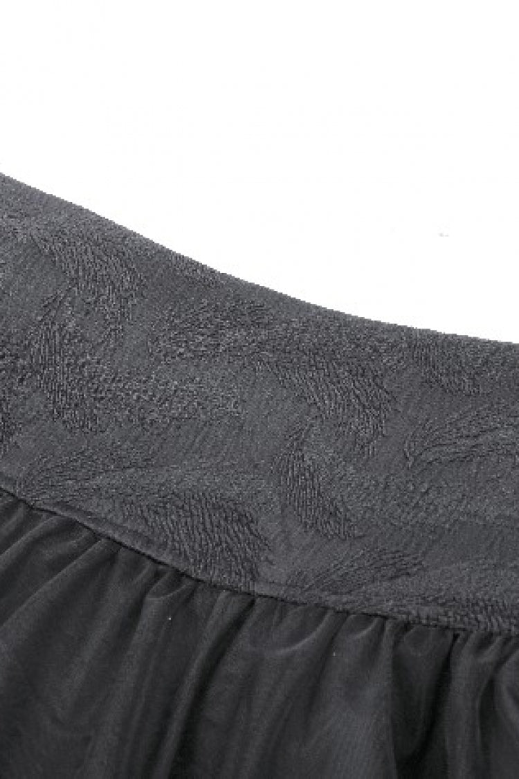 Black Layered Lace Mesh Lace-Up Zippered Women's Punk Mini Skirt