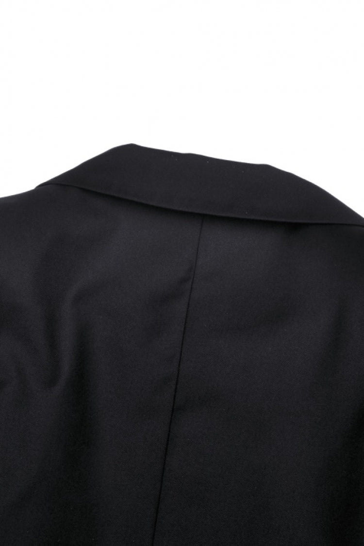 Black Lapel Collar Long Sleeves Chain-Decorated Women's Punk Irregular Short Jacket