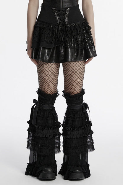 Black Multi-Layered Stitching Lace-Up Mesh Women's Punk Skirt