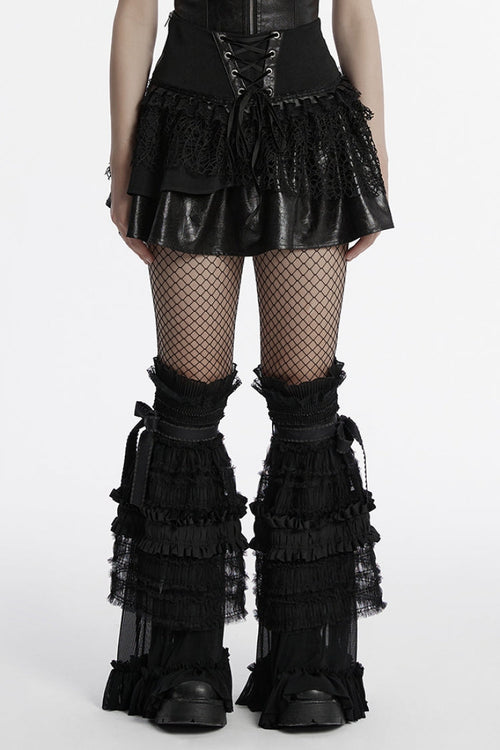 Black Multi-Layered Stitching Lace-Up Mesh Women's Punk Skirt