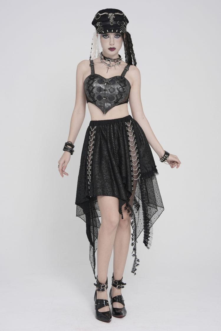 Black Lace-Up Slim Mesh Buckled Women's Punk Heart  Corset