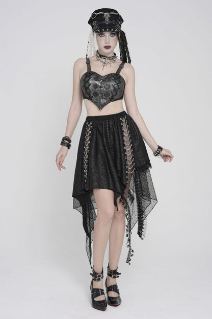 Black Lace-Up Slim Mesh Buckled Women's Punk Heart  Corset