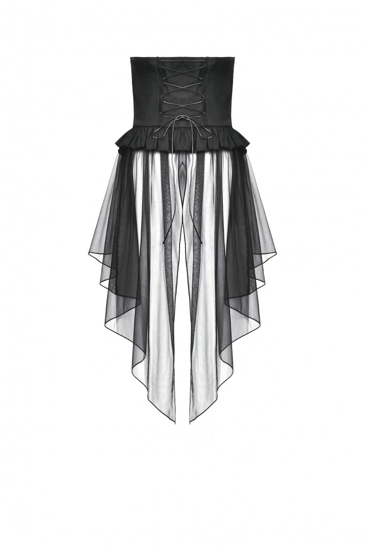 Black High Waisted Lace-Up High/low Mesh Women's Punk Skirt