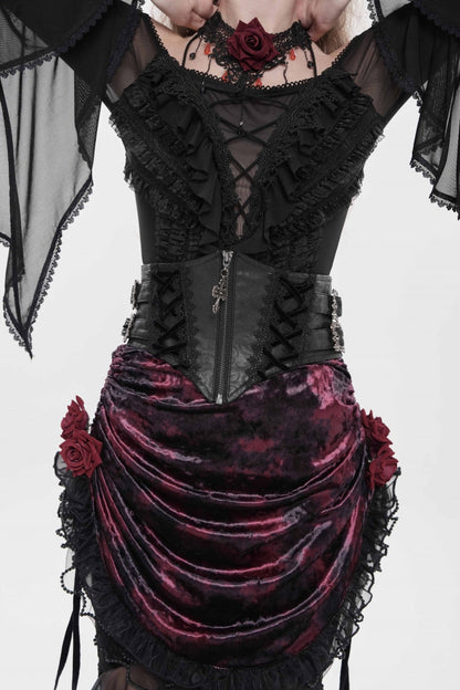 Black Crochet Lace-Up Slim Zippered Women's Gothic Accessory Zip Girdle