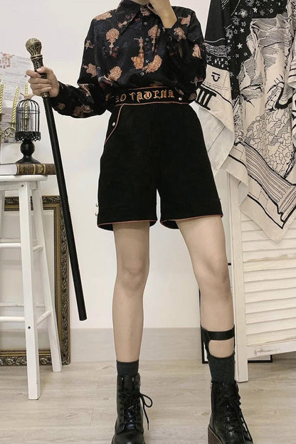 Black Embroidery Ouji Fashion Vintage Elegant Lolita Shorts