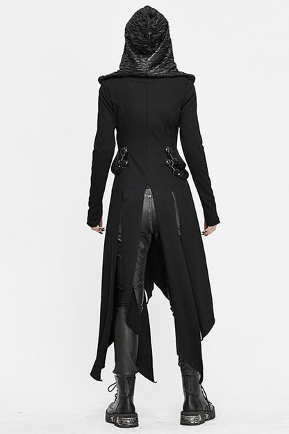 Black Hooded Slim Knitted Long Womens Punk Coat