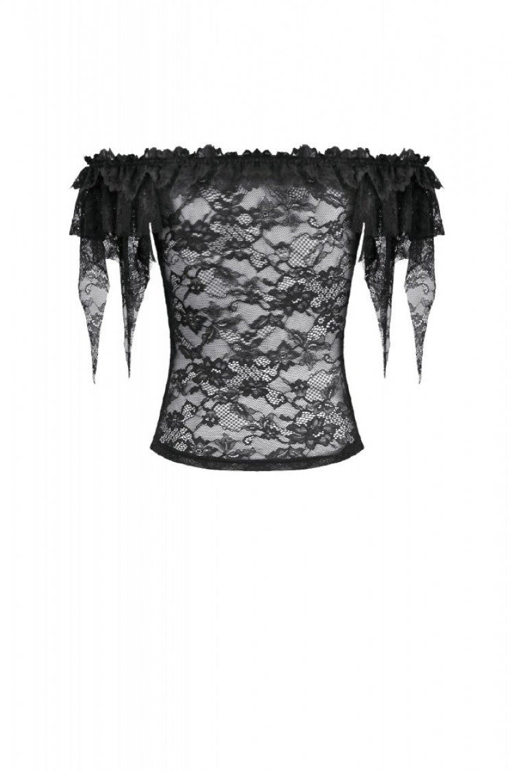 Black Off Shoulder Floral Sheer Lace Women's Gothic Top