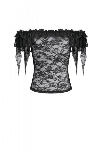 Black Off Shoulder Floral Sheer Lace Women's Gothic Top