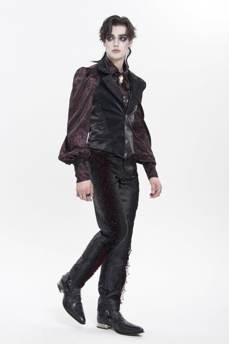 Black Lapel Collar Jacquard Lace Slim Men's Gothic Vest