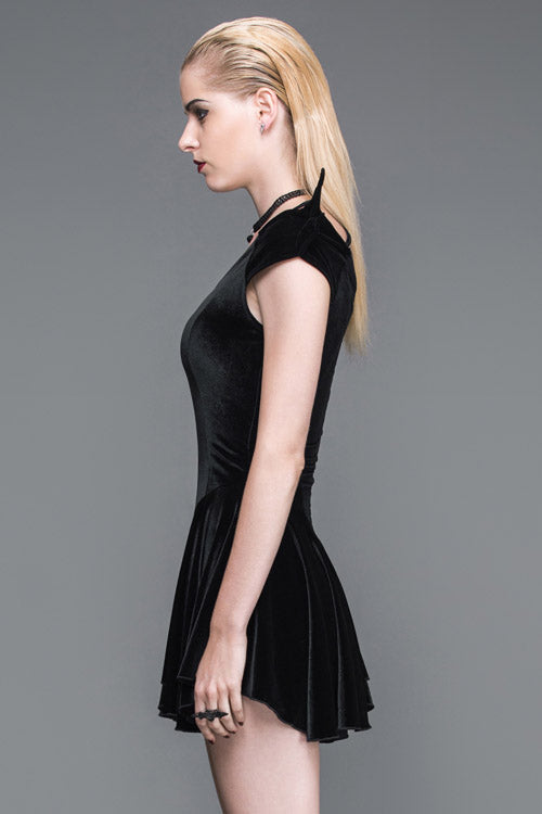 Black Little Devil Off The Shoulder Sexy Velvet Punk Womens Dress With Wings