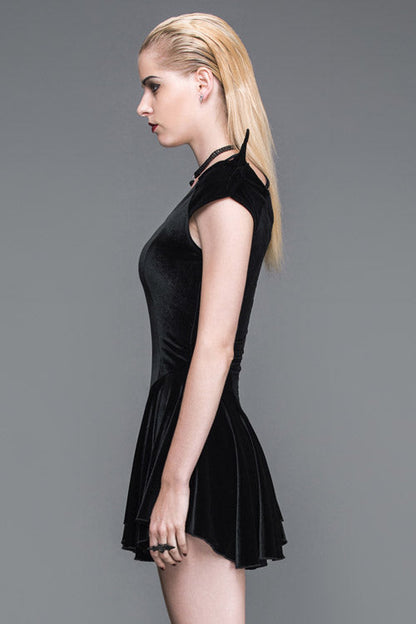 Black Little Devil Off The Shoulder Sexy Velvet Punk Womens Dress With Wings