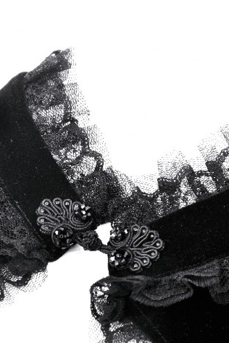 Black Long Lantern Sleeves Lace Spliced Velvet Women's Gothic Cape