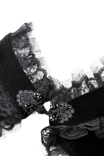 Black Long Lantern Sleeves Lace Spliced Velvet Women's Gothic Cape