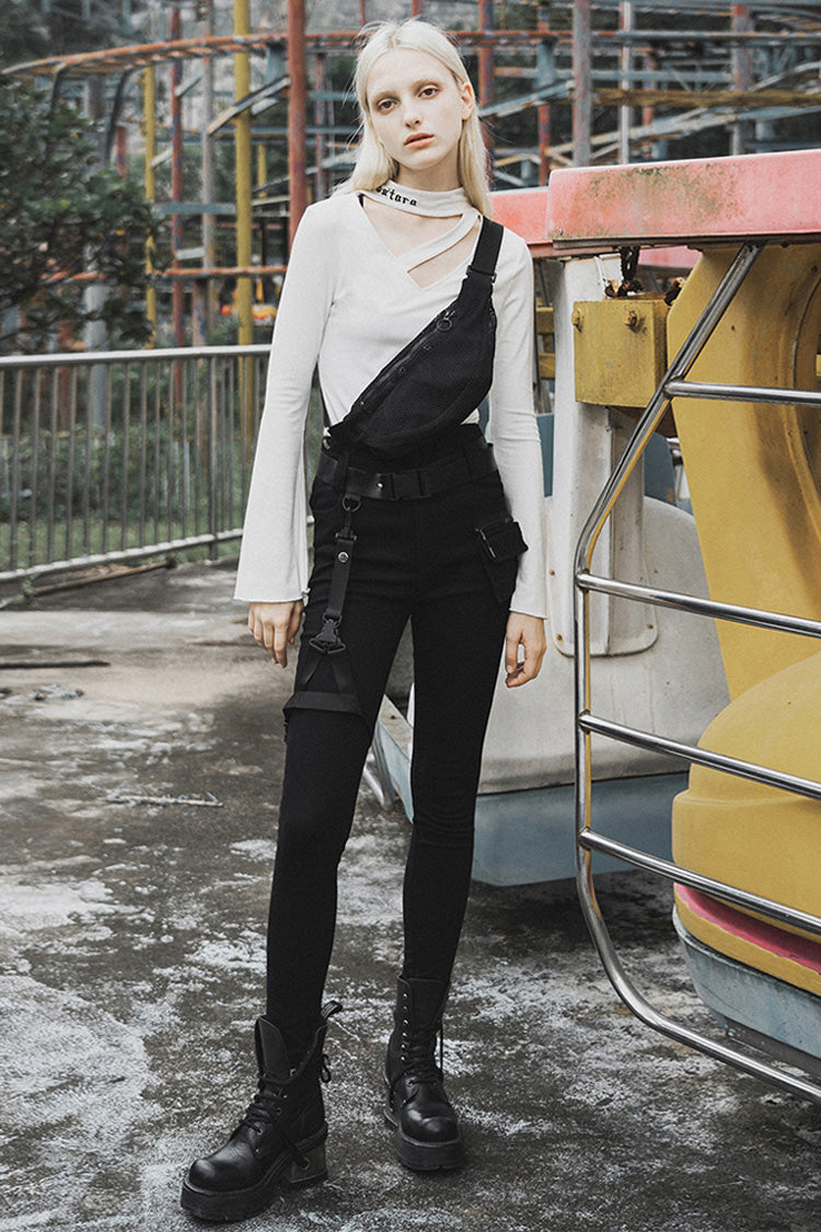 Black Detachable Loop Denim Skinny Women's Steam Punk Jeans