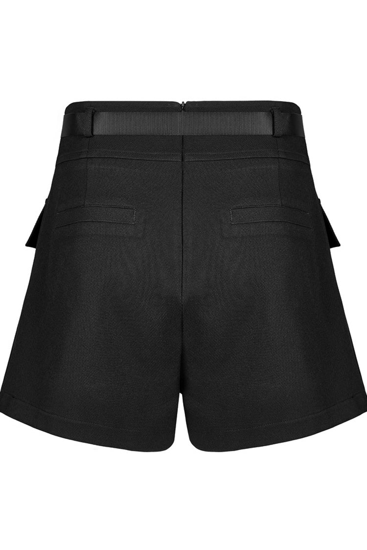 Black Casual Cross Lamination High Waist Design Metal Crescent Accessories Decoration Fake Women's Punk Two-Piece Shorts