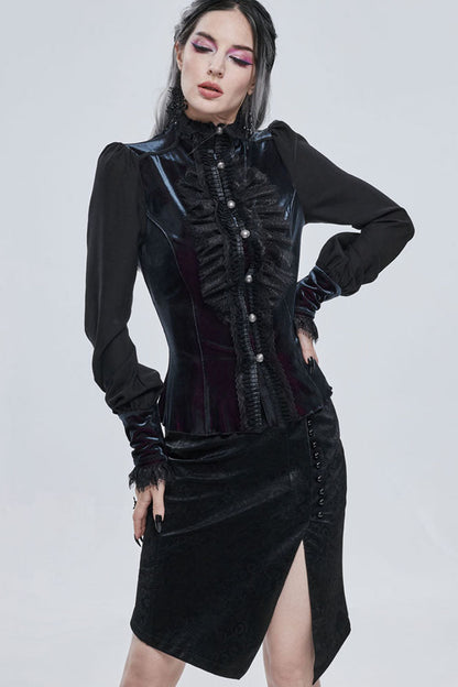 Black Gothic Pattern Leather Button Decoration Slim-Fitting Hip Women's Skirt