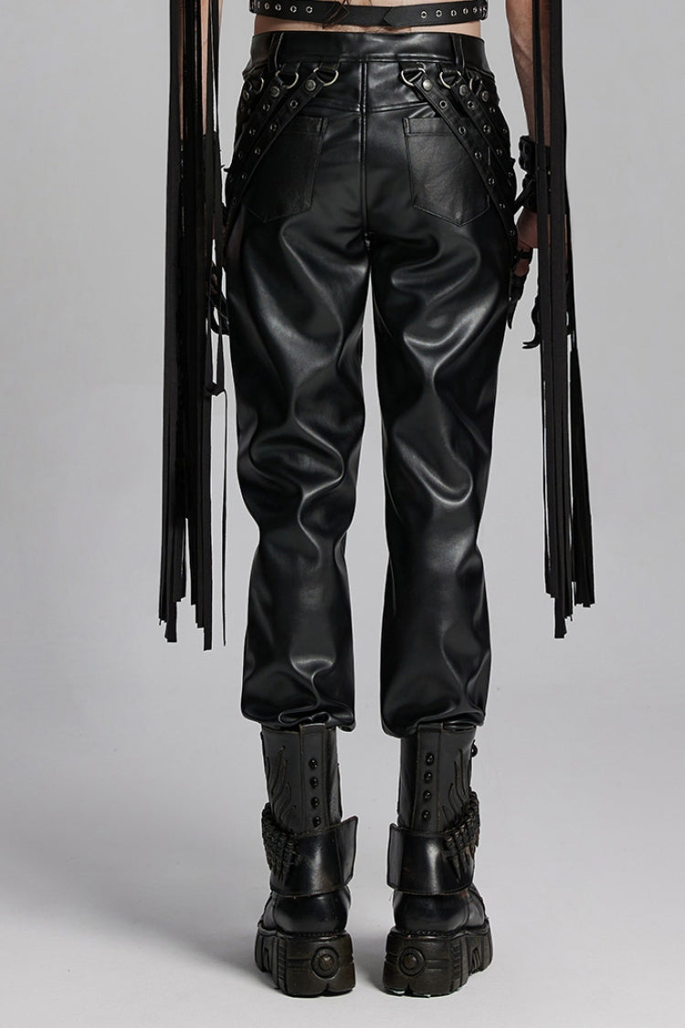 Black Mesh Buckle Strap Men's Punk Pants