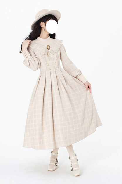 Apricot [Fontainebleau] Long Sleeves Plaid Print Bowknot Elegant Sweet Lolita Dress