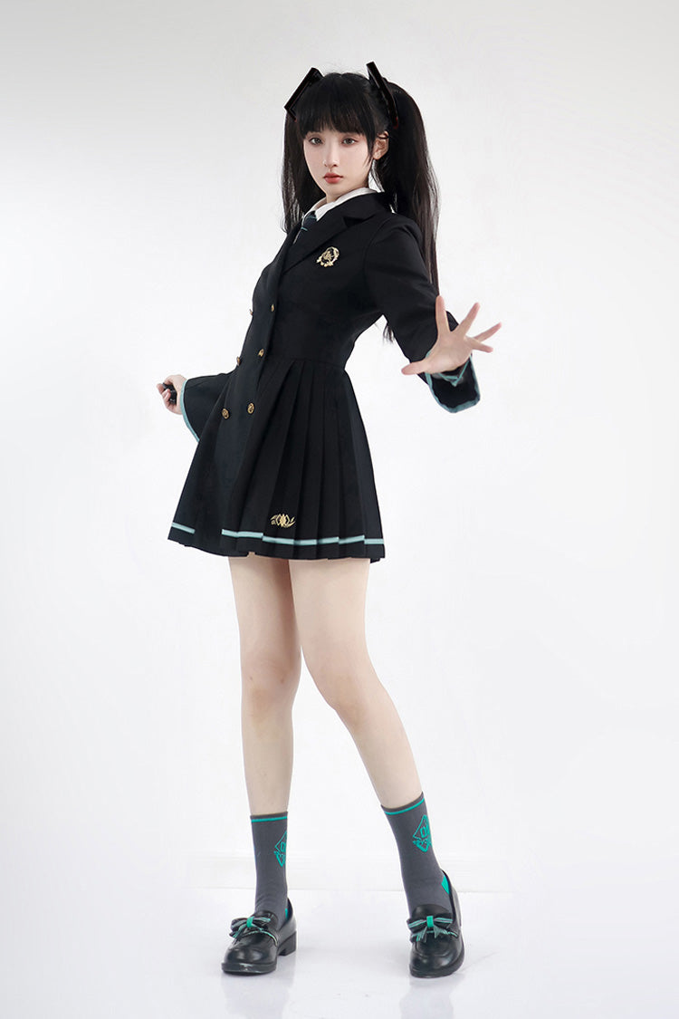 Black Long Sleeves Ginkgo Leaves Japanese School Suit Dress