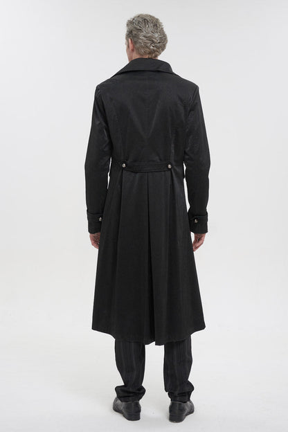 Black Lapel Collar Double Breasted Metal Cross Zip Men's Gothic Long Coat