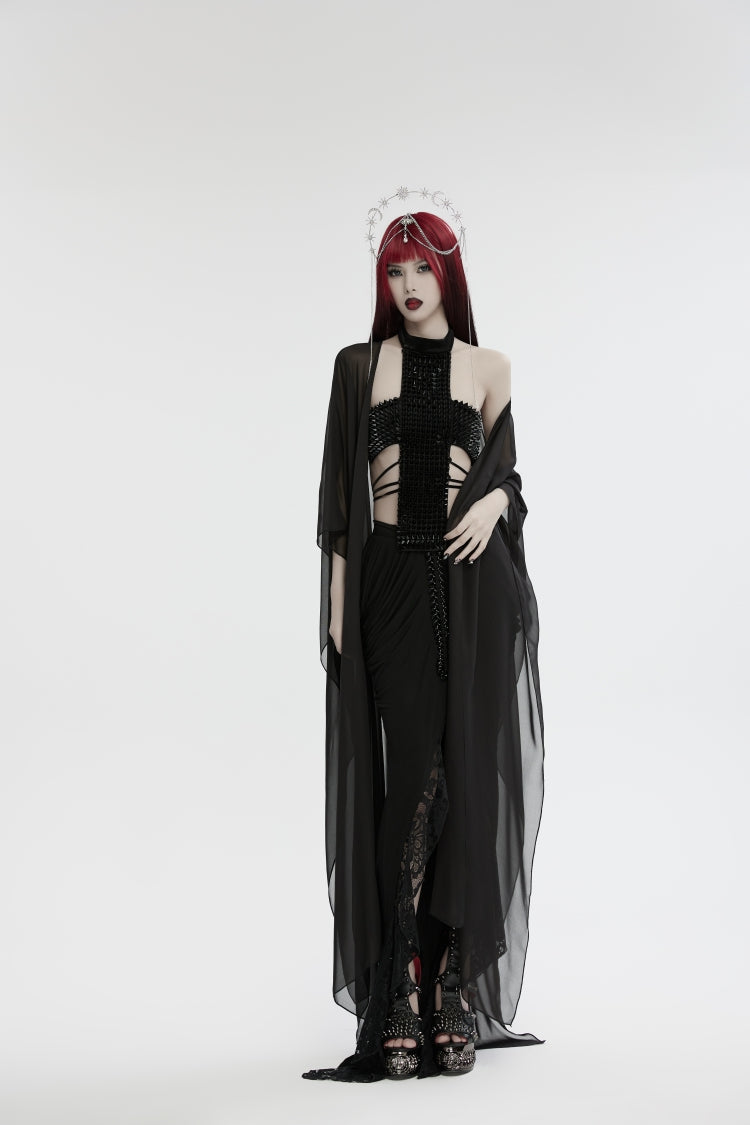 Black Off Shoulder Lace Lace-Up Slim Studded Buckled Women's Gothic Corset