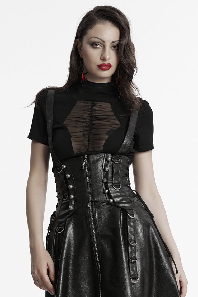 Black Lace-Up Straps Women's Punk Underbust Corset