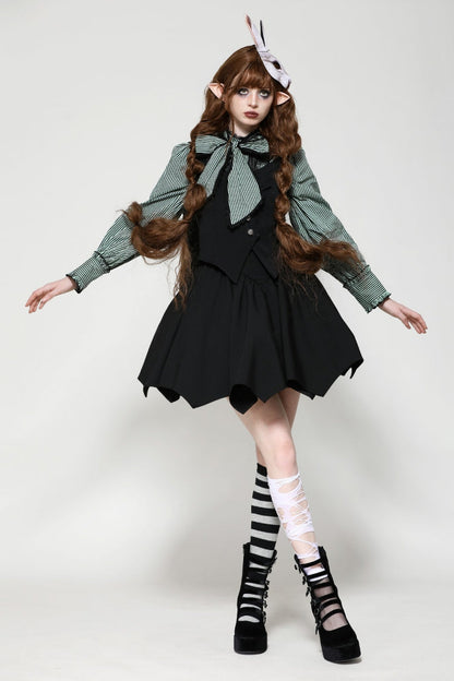 Black Lace-Up Buttons Back Bat Wings Women's Gothic Vest