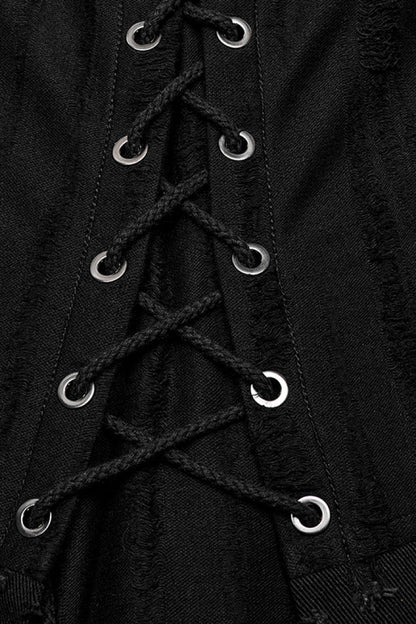 Black Lace-Up Ripped Eyelet Men's Punk Skirt