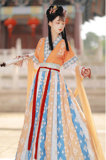 Ancient Tang Dynasty Embroidery Printing Sweet Hanfu Dress