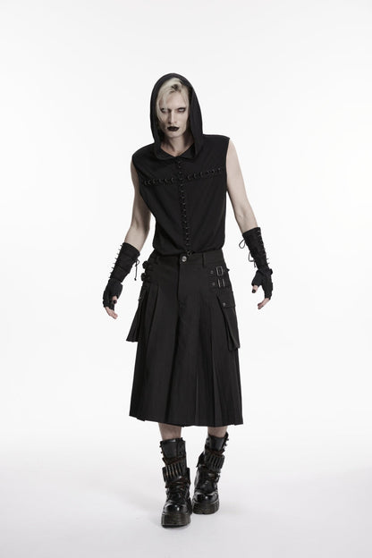 Black Buckled Big Pockets Pleated Men's Punk Pants