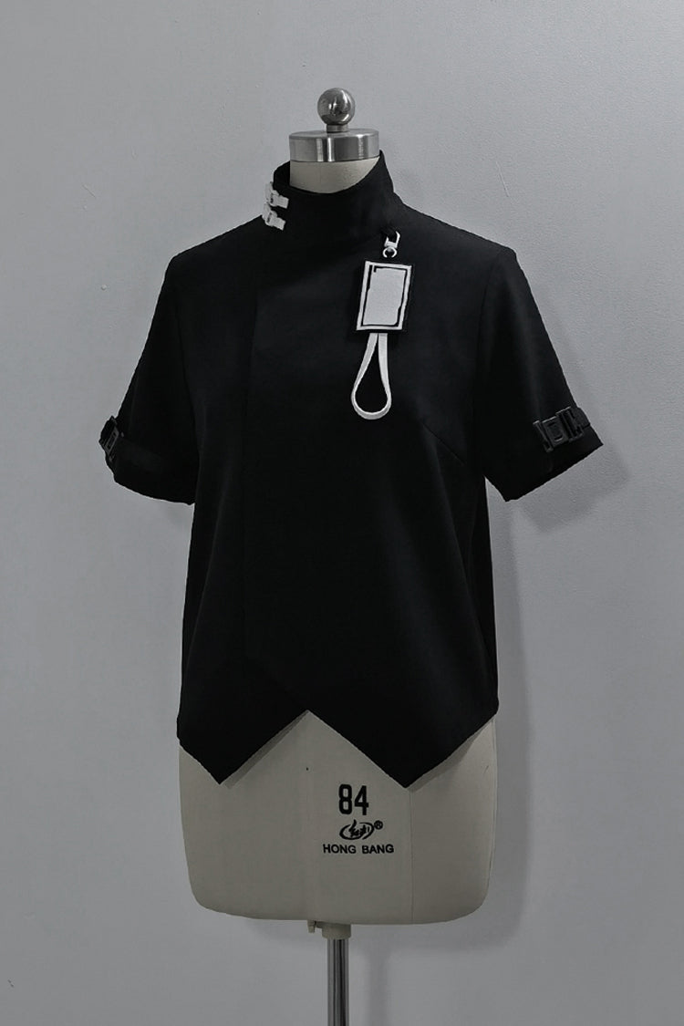 Black Functional Style Stand Collar Short Sleeves Ouji Fashion Prince Handsome Lolita Blouse