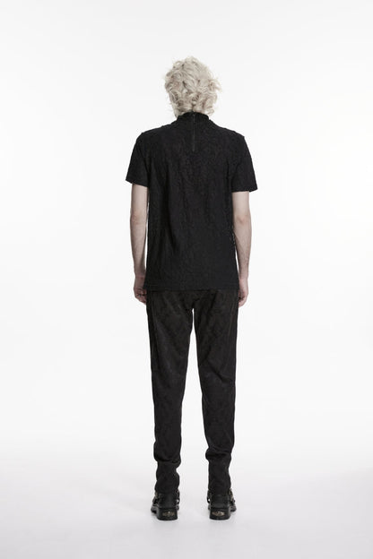 Black High Collar Short Sleeves Spliced Pleated Men's Gothic Shirt