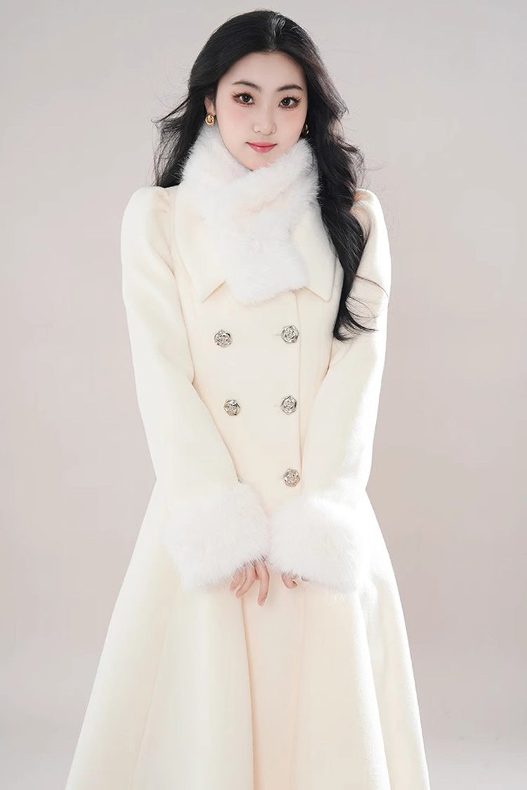 Beige Double-breasted Long Sleeves Removable Fur Collar Sweet Elegant Princess Lolita Coat