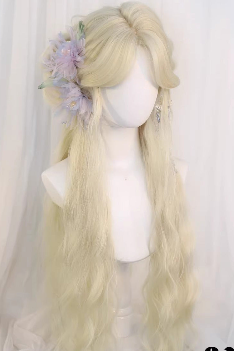 Beige Gold Curtain Bangs Long Curly Hair Sweet Lolita Wig