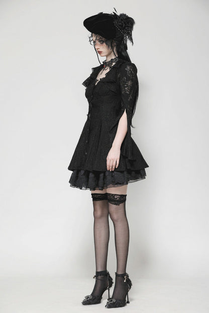 Black Long Trumpet Sleeves Embroidered Lace Lace-Up Women's Gothic Honeymoon Dress