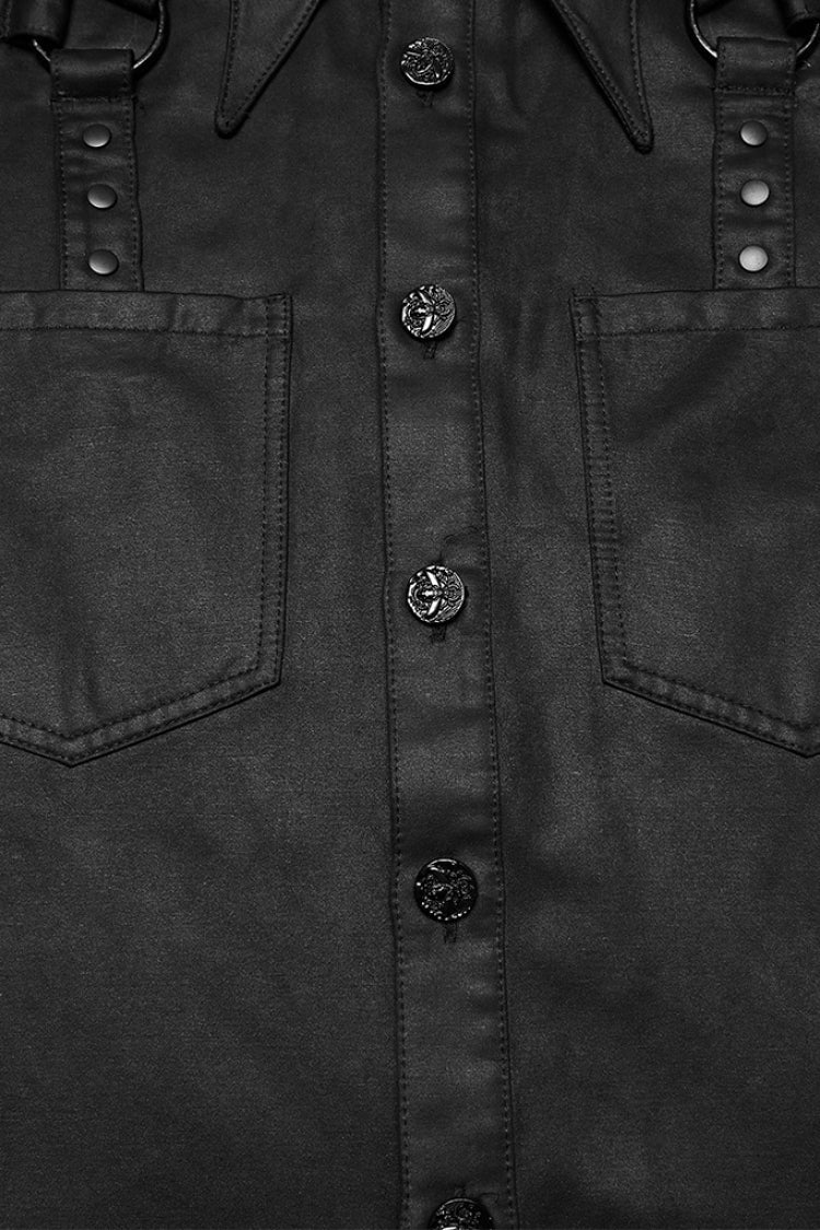 Black Bat Collar Long Sleeves Irregular Men's Punk Blouse