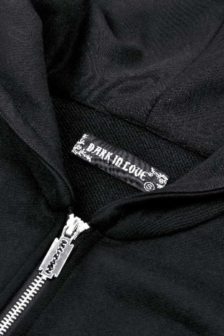 Black Long Sleeves Zippered Women's Gothic Batwing Hoodie