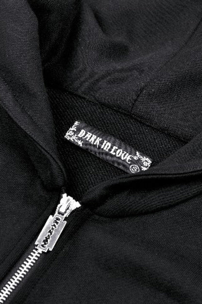 Black Long Sleeves Zippered Women's Gothic Batwing Hoodie