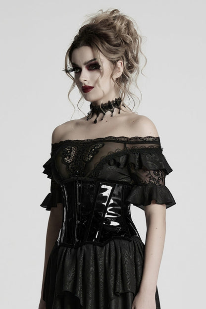Black Patent Leather Women's Gothic Underbust Corset
