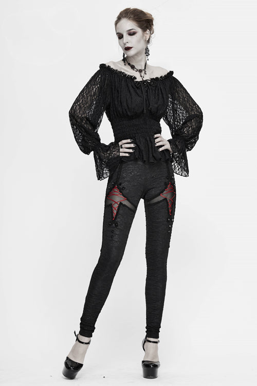Black Gothic Laced Up Sexy Knit Leggings Womens Pants