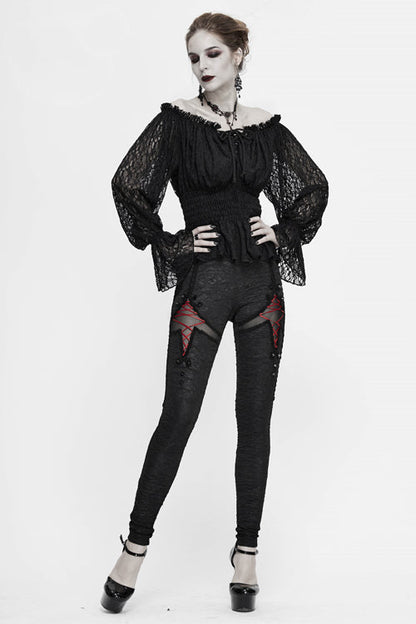 Black Gothic Laced Up Sexy Knit Leggings Womens Pants