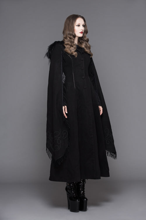 Black Hand Embroidered Shawl Double Sided Tweed Womens Gothic Coat