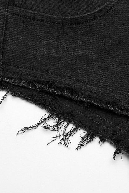 Black Denim Slim Buckle Eyelets Women's Steampunk Shorts