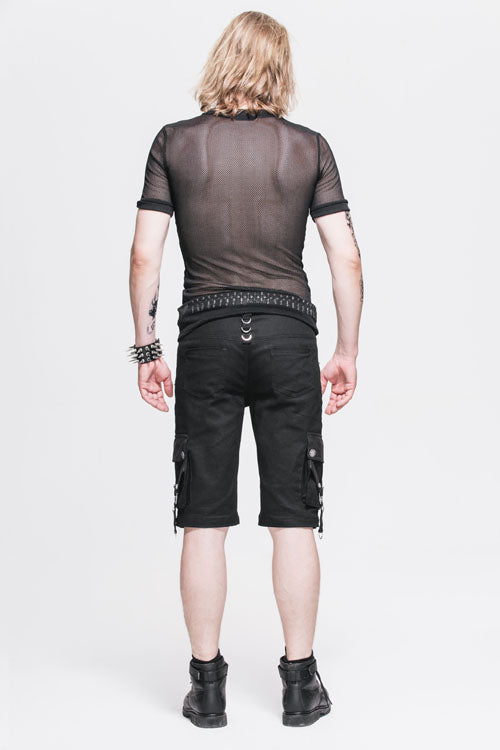 Black Diamond Shaped Mesh Round Neck Short Sleeves Punk Mens Tops T-Shirt