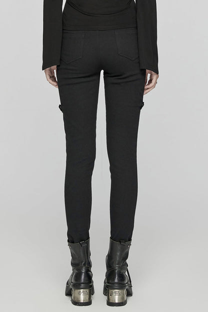 Black Patent Leather Stitching Women's Punk Pants