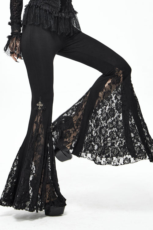 Black Cross Knit Lace Bell Gothic Womens Pants