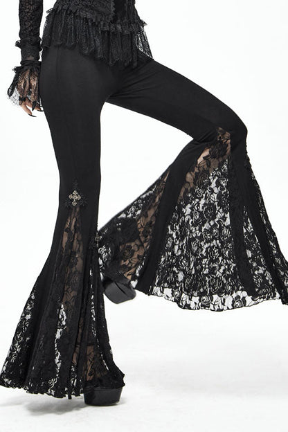 Black Cross Knit Lace Bell Gothic Womens Pants