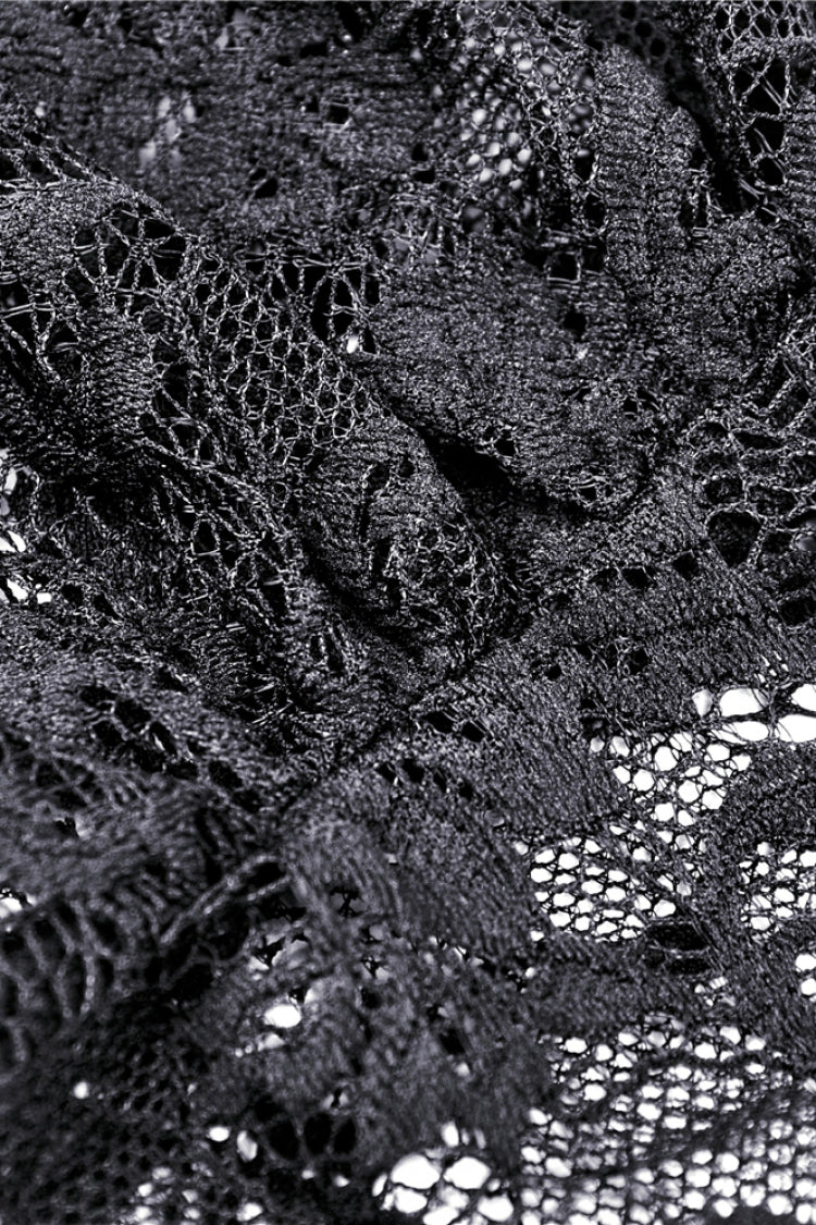 Black Long Puff Sleeves Sheer Floral Lace Lace-Up Women's Gothic Cape
