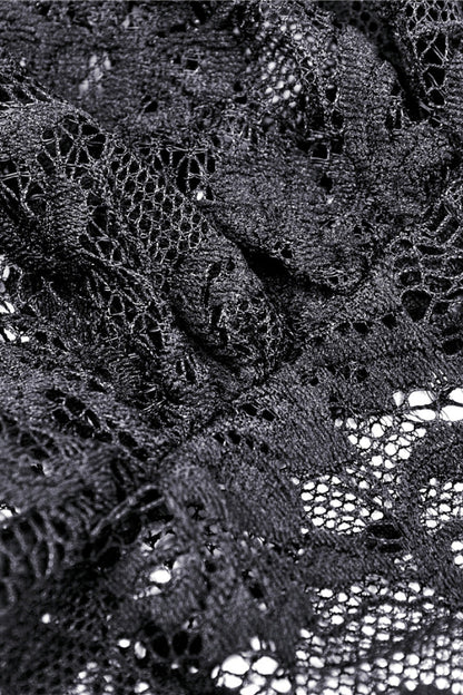 Black Long Puff Sleeves Sheer Floral Lace Lace-Up Women's Gothic Cape